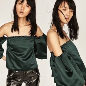 Zara WOMAN Silk Crop Top Puff Sleeves